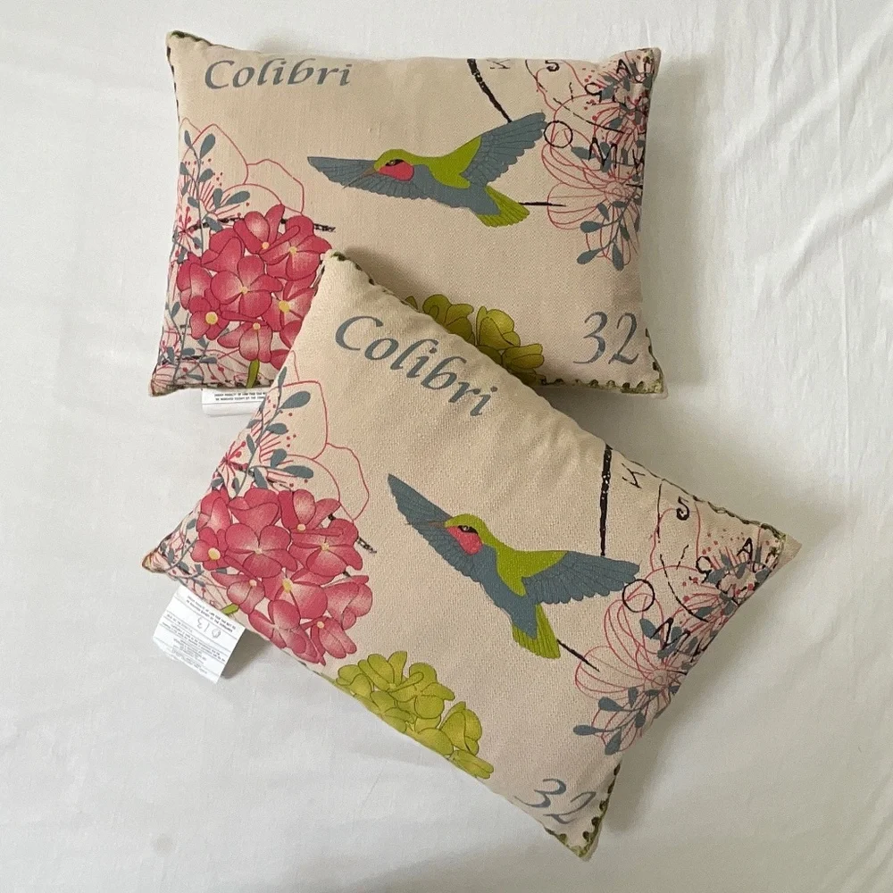 PAIR Colibri Bird Floral Accent Throw Pillows (#1)